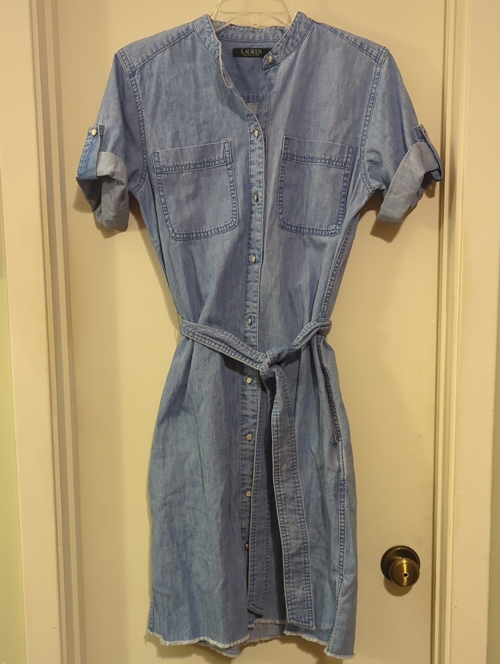 Lauren Ralph Lauren Light Blue Chambray Shirt Dress with Tie Waist
